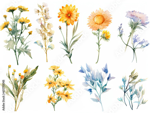 Set of Watercolor bridal wild flowers isolated on white background  AI Generated