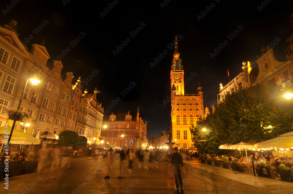 Night view of Długi Targ Street in Gdańsk