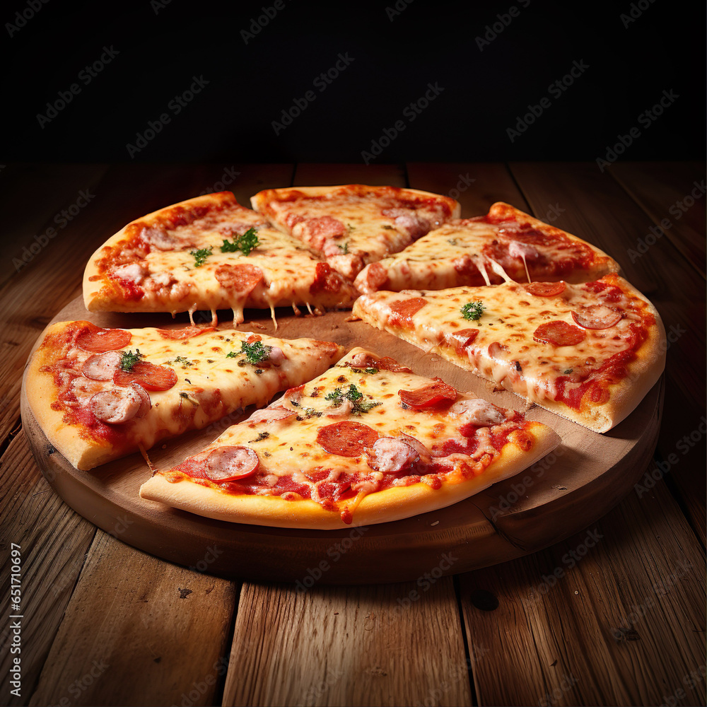 Traditional pizza AI image illustration isolated on black background. Delicious tasty popular food concept. American favourite cuisine Traditional pizza AI image illustration isolated on black background. Delicious tasty popular food concept. American favourite cuisine