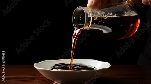 soy sauce on a black background photo