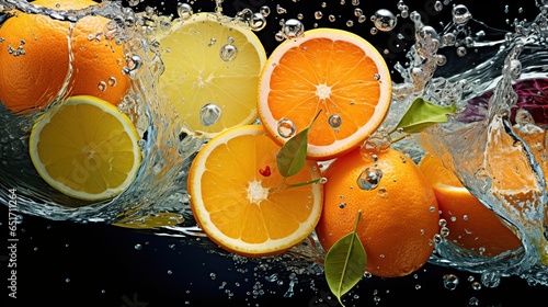 different fruits on the background of a lot of water