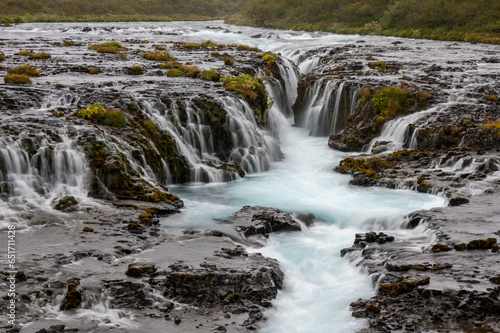 Bruarfoss - Bridge Falls - on Iceland s Golden Circle route under cloudy autumn sky.