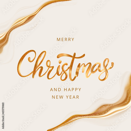 Aesthetic gold golden Christmas greeting card poster glitter elegant shine background 3d render beauty display vector