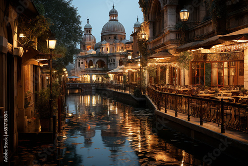 gandola boats in venice water canal photo