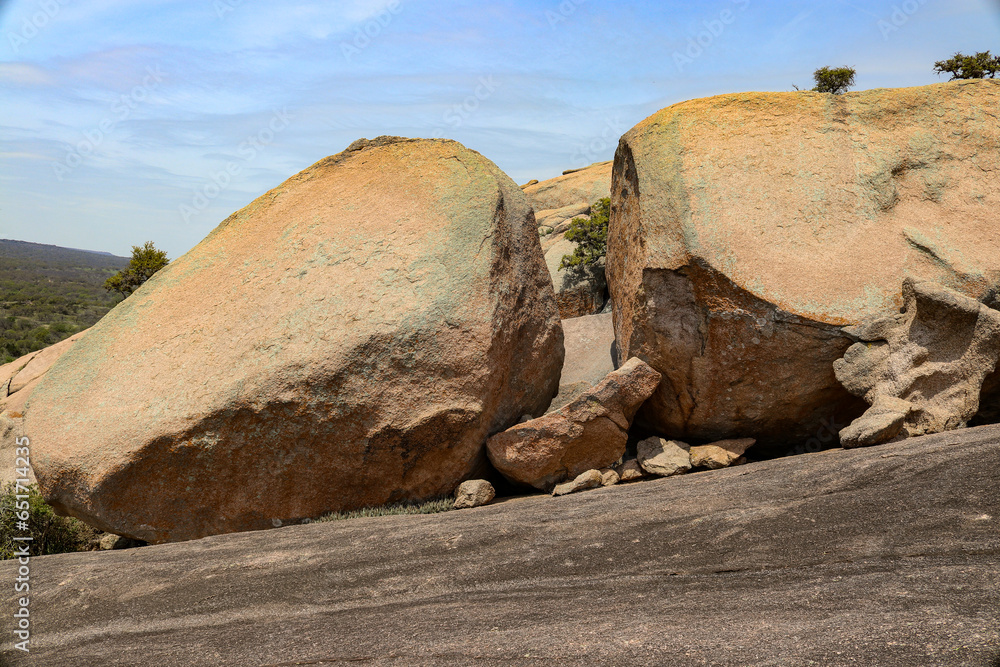 Two large granite boulders found at the Enchanted Rock State Park, Texas