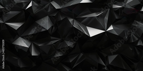 Abstract 3d texture, black crystal background, faceted texture, macro panorama, wide panoramic polygonal wallpaper | Generative AI
