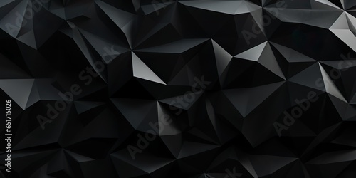 Abstract 3d texture, black crystal background, faceted texture, macro panorama, wide panoramic polygonal wallpaper | Generative AI © Kay