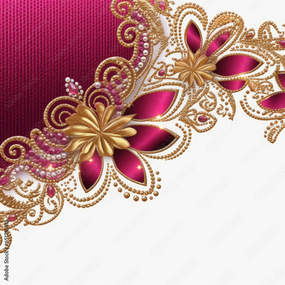 Magenta gold luxury decorative Filigree Elaborate on white Background, AI Generated Magenta gold luxury decorative Filigree Elaborate on white Background, AI Generated