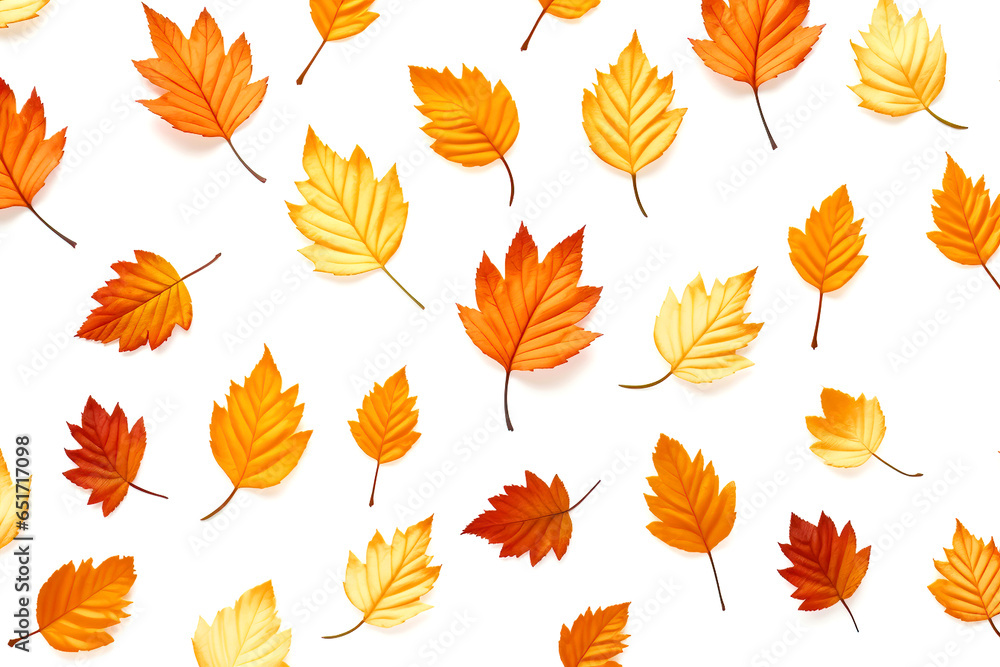 Autumn leaves pattern on white background, generative AI