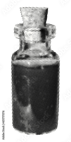 glass jar witch's potion with cork isolated retro grunge halftone dotted texture magical collage element for mixed media design