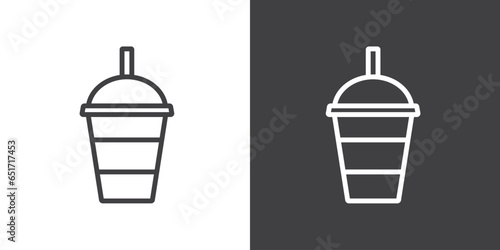 Vector icon of cold drink packaging, such as milk tea, coffee or fruit juice, drink packaging vector icon in trendy line style on white background. Soft drink icon in modern packaging.