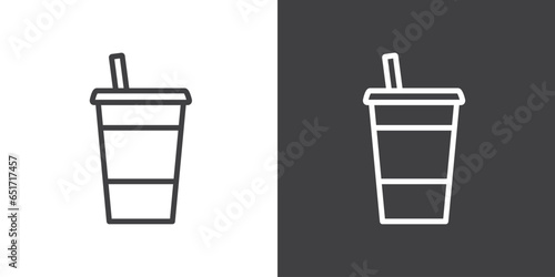 Vector icon of cold drink packaging, such as milk tea, coffee or fruit juice, drink packaging vector icon in trendy line style on white background. Soft drink icon in modern packaging.