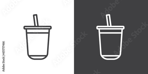 Vector icon of cold drink packaging, such as milk tea, coffee or fruit juice, drink packaging vector icon in trendy line style on white background. Soft drink icon in modern packaging.