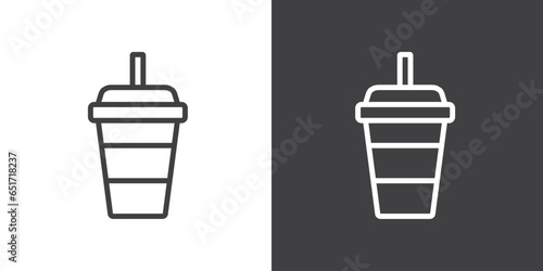 Simple icon of coffee cup, Vector icon of hot drink packaging, such as tea, milk, or coffee, Drink packaging vector icon in trendy line style on white background. Soft drink icon in modern packaging.