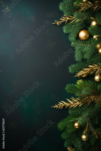 Wallpaper Mural Christmas greeting card with fir tree and gold decor, on dark green background, with space for text Torontodigital.ca