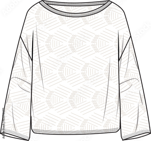 Women's Crochet Jumper. Technical fashion illustration. Front, white colour. Women's CAD mock-up.