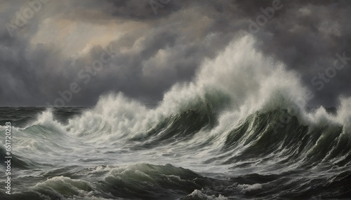 Painting of a Raging Sea and Dark Clouds
