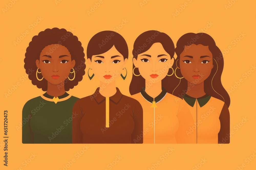 Multi-ethnic women. A group of beautiful women with different beauty, hair and skin color. generative ai Multi-ethnic women. A group of beautiful women with different beauty, hair and skin color. generative ai