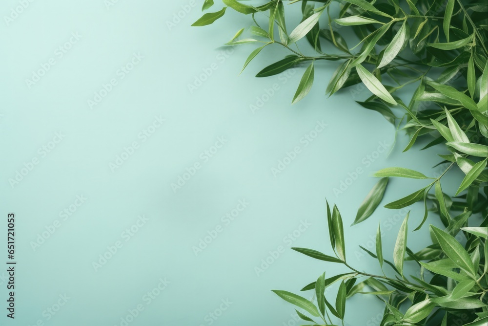 Green Pastel Frame. Ruscus Branches on Soft Pastel Background with Copy Space for Design Concept Green Pastel Frame. Ruscus Branches on Soft Pastel Background with Copy Space for Design Concept
