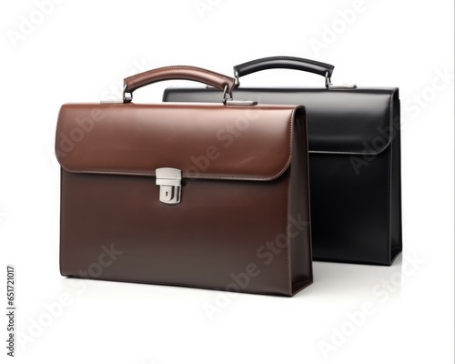 Classic Black Leather Briefcase on White Background - Businessman's Collection of Accessories
