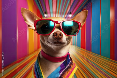 funky dog with sunglasses on colorful background.  © CreativeCreations