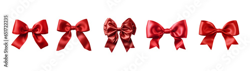 collection realistic bow set. Red silk ribbons with bows festive decor satin rose, luxury elements for holiday packaging and design, elegant gift tape