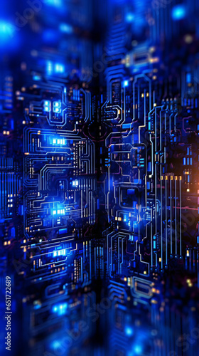Technology circuit board background blue light, Generative AI photo