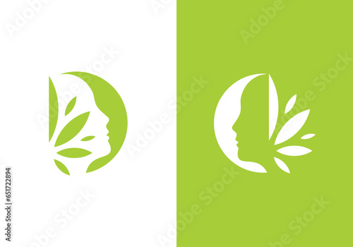 leaf marijuana logo design, face with cannabis negative space cbd symbol vector illustration.