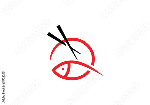 simple sushi with fish logo. japanese food restaurant symbol vector design.