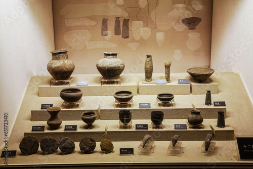 Artifacts in museum at Jinsha Excavation Site in Chengdu, China