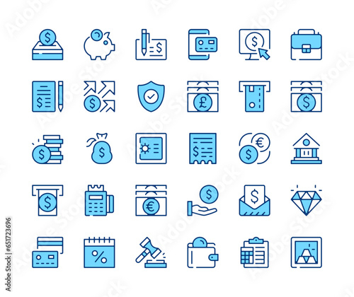 Banking icons set. Vector line icons. Blue color outline stroke symbols. Modern concepts