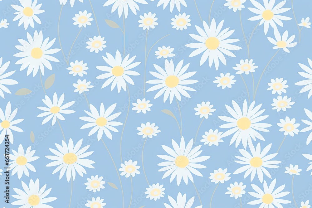 Painting with white flowers on blue background. Botanic print background on canvas, generative ai image