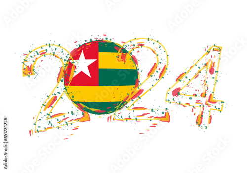 2024 Year in grunge style with flag of Togo.