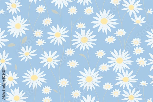 Painting with white flowers on blue background. Botanic print background on canvas, generative ai image