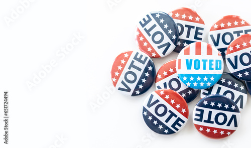 Obraz na plátně Presidental election 2024, red,blue and white vote buttons