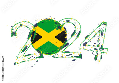 2024 Year in grunge style with flag of Jamaica.
