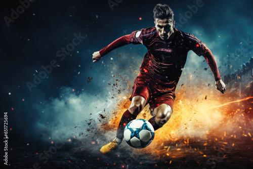 A soccer player kicking the ball. © Michael