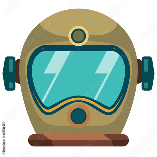 Old school diving helmet bonnet, flat style vector illustration, Old diving scuba diving helmet with a glass face, flat style stock vector image