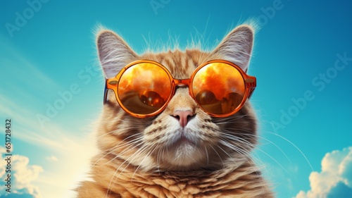 Cat with sunglasses swimming pool wearing picture AI generated art