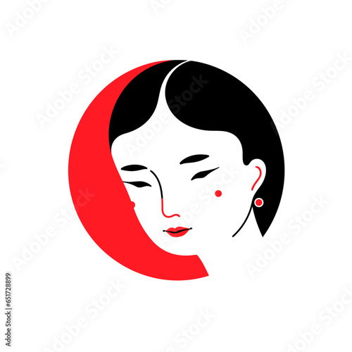 Natural vector icon in minimalistic  black and red line work  japan web