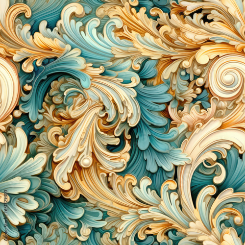 Natural embroidery fantasy rococo flowing seamless pattern, AI Generated