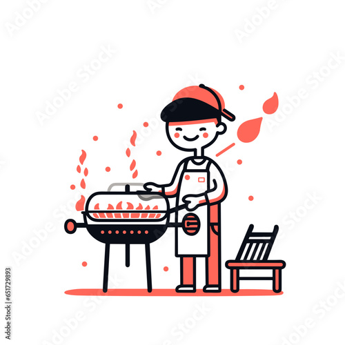 BBQ smoker vector icon in minimalistic, black and red line work, japan web