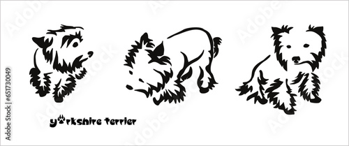 Logo of a small dog breed Yorkshire terrier. Proudly sitting dog. Animal Gestalt Design
