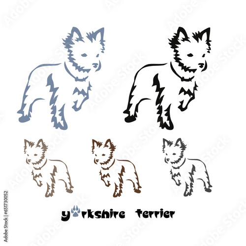 Logo of a small dog breed Yorkshire terrier. Proudly sitting dog. Animal Gestalt Design