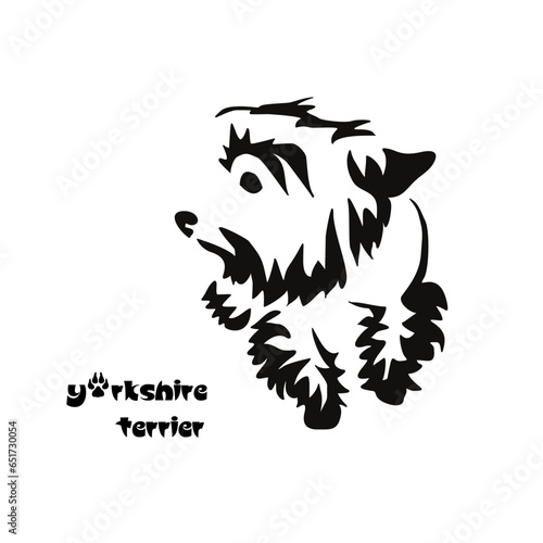 Logo of a small dog breed Yorkshire terrier. Proudly sitting dog. Animal Gestalt Design
