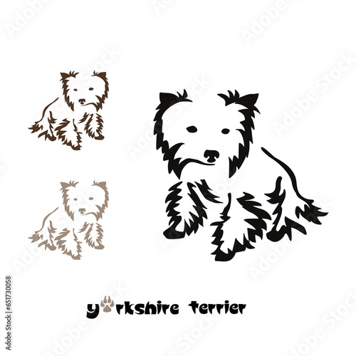 Logo of a small dog breed Yorkshire terrier. Proudly sitting dog. Animal Gestalt Design