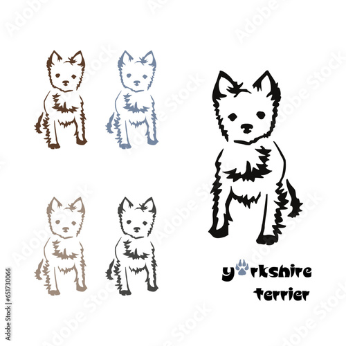 Logo of a small dog breed Yorkshire terrier. Proudly sitting dog. Animal Gestalt Design