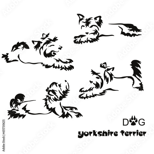 Logo of a small dog breed Yorkshire terrier. Proudly sitting dog. Animal Gestalt Design