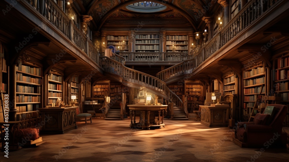 Most beautiful fantastic library monastery world image AI generated art