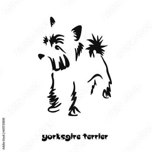 Logo of a small dog breed Yorkshire terrier. Proudly sitting dog. Animal Gestalt Design